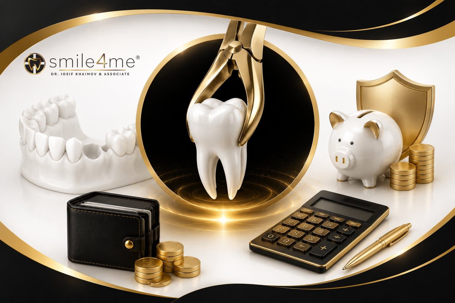 Graphic Showing How Much Is An Extraction At The Emergency Dentist With Tooth Extraction Tool Calculator And Coins
