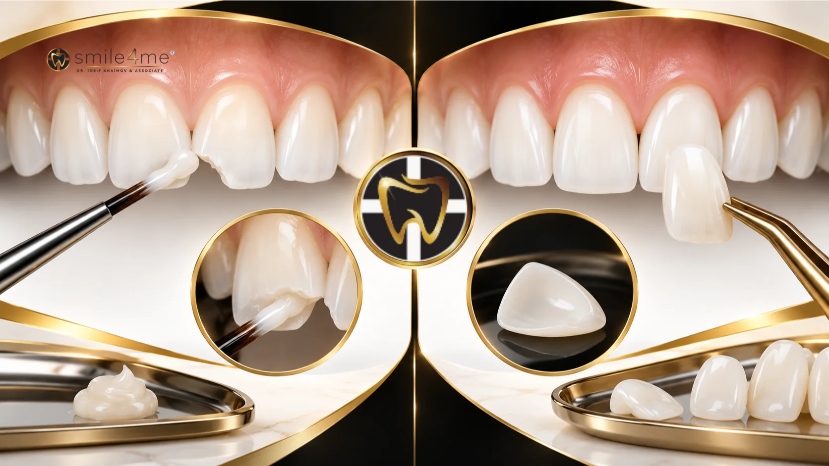 Graphic Bonding Vs Veneers Comparison Showing Composite Application And Porcelain Veneer Placement