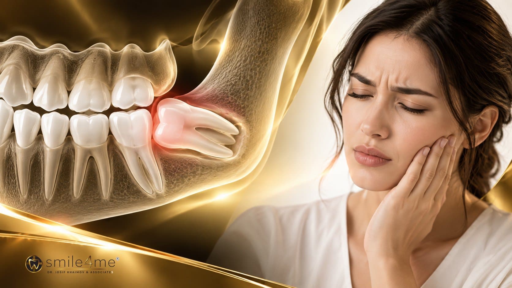 Digital Graphic Of Impacted Wisdom Tooth And Woman Asking Are Impacted Wisdom Teeth An Emergency